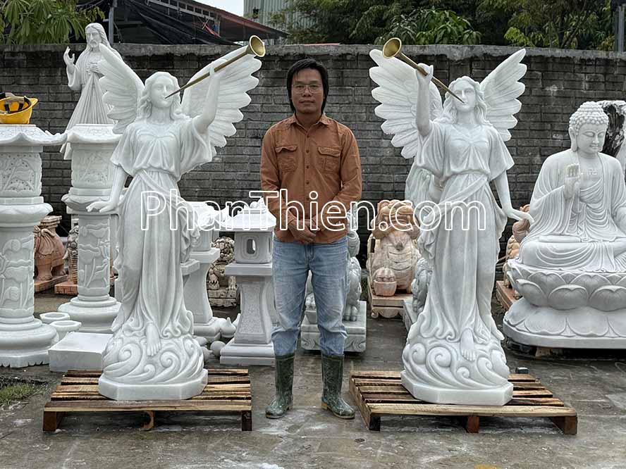 Tượng Thiên Thần Thổi Loa bằng đá tự nhiên - TTCG-12