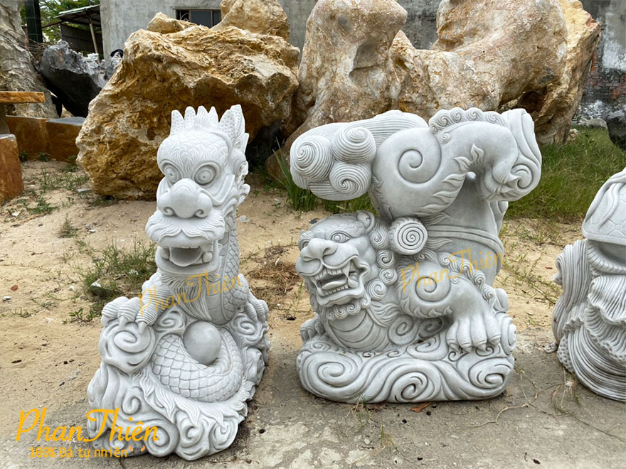 Tượng Tứ Linh Long Lân Quy Phụng Đá Cẩm Thạch Trắng (TL-01)