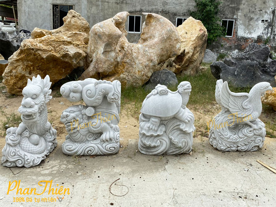 Tượng Tứ Linh Long Lân Quy Phụng Đá Cẩm Thạch Trắng (TL-01)