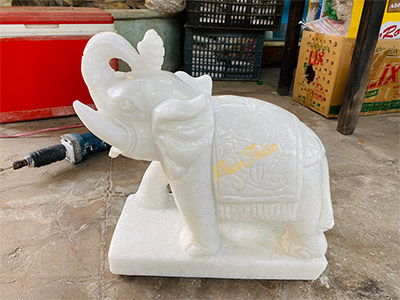 Tượng Voi bằng Đá Cẩm Thạch Trắng (VOI-09)