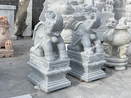 Tượng Voi Đá Cẩm Thạch Trắng Xám (VOI-48)