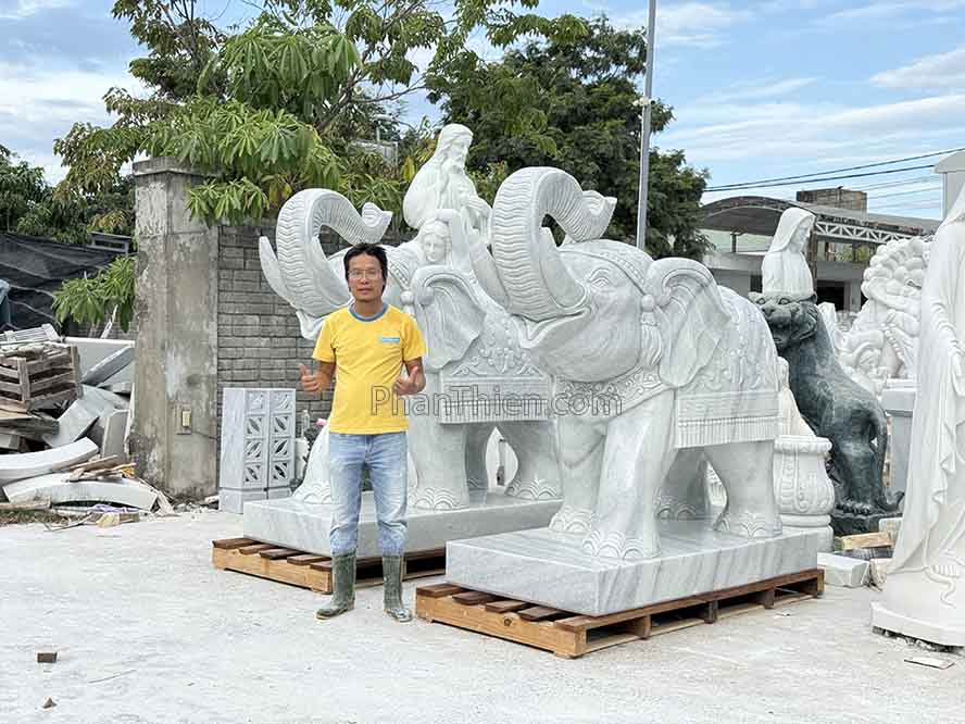 Tượng Voi đá cẩm thạch 190cm - VOI-100