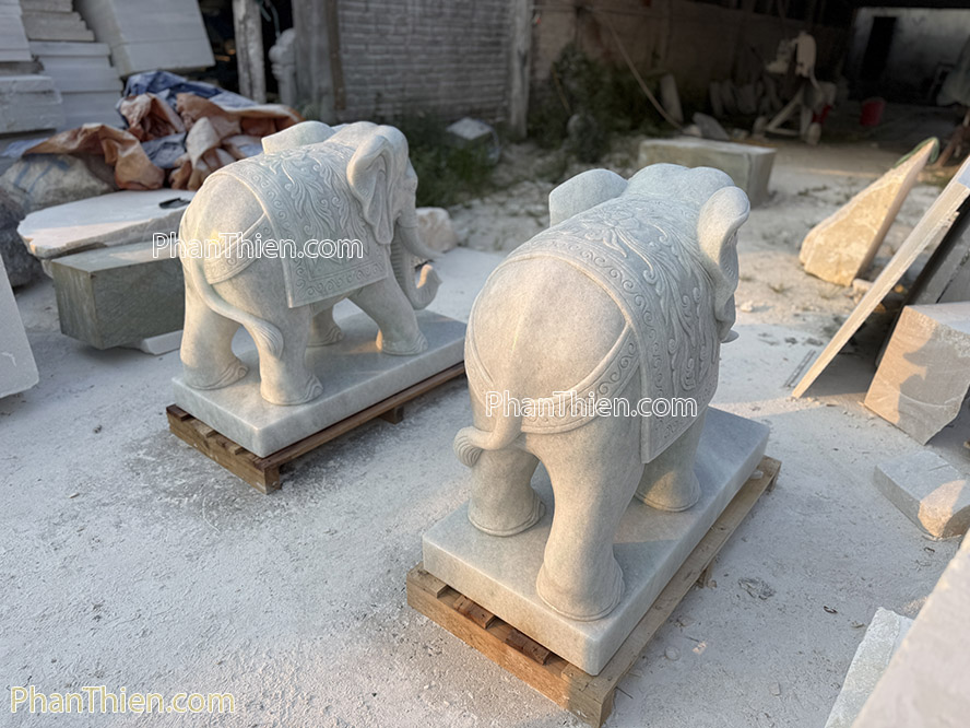 Tượng Voi bằng đá Cẩm thạch tự nhiên 103cm - VOI-101