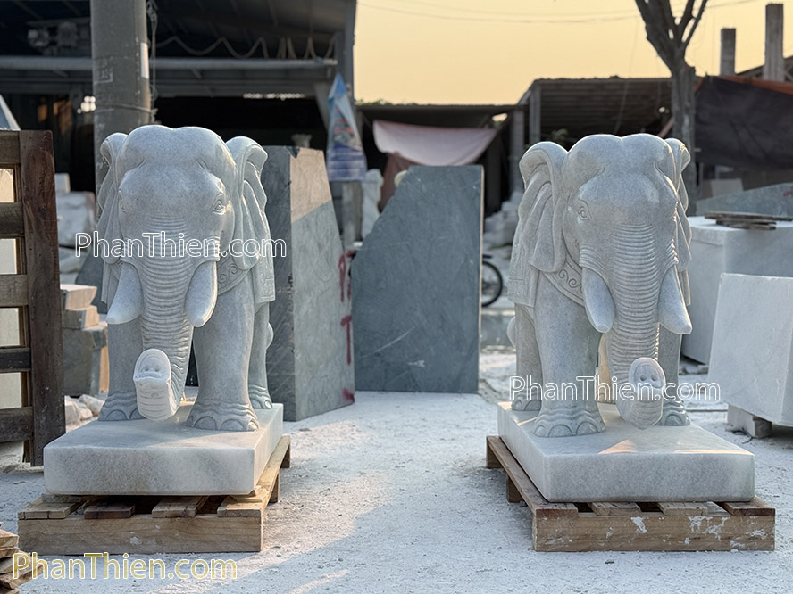 Tượng Voi bằng đá Cẩm thạch tự nhiên 103cm - VOI-101