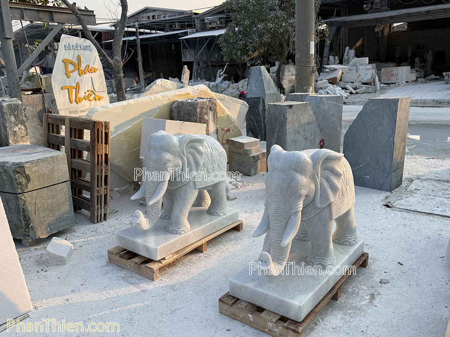 Tượng Voi bằng đá Cẩm thạch tự nhiên 103cm - VOI-101