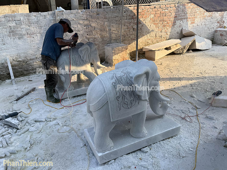 Tượng Voi bằng đá Cẩm thạch tự nhiên 103cm - VOI-101