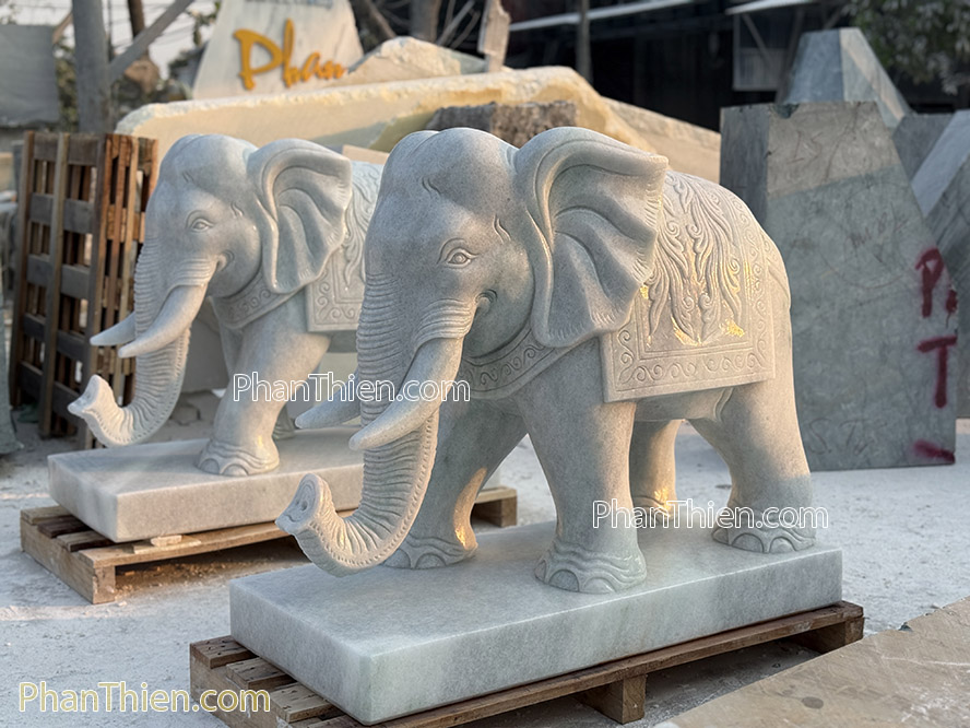 Tượng Voi bằng đá Cẩm thạch tự nhiên 103cm - VOI-101
