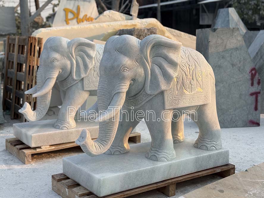 Tượng Voi bằng đá Cẩm thạch tự nhiên 103cm - VOI-101