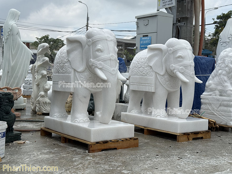 Tượng Voi bằng đá cẩm thạch trắng tự nhiên (VOI-88)