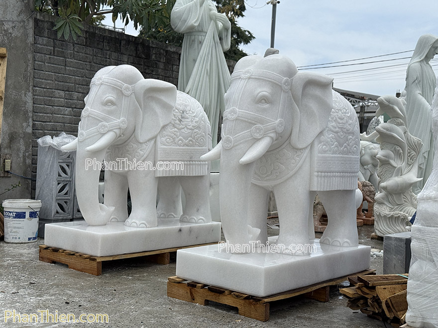 Tượng Voi bằng đá cẩm thạch trắng tự nhiên (VOI-88)