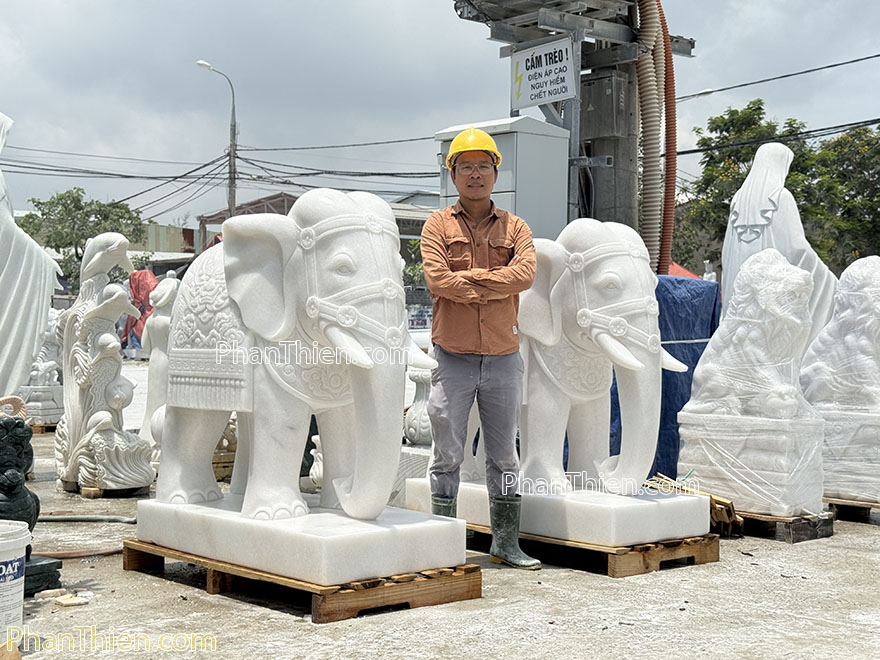 Tượng Voi bằng đá cẩm thạch trắng tự nhiên (VOI-88)