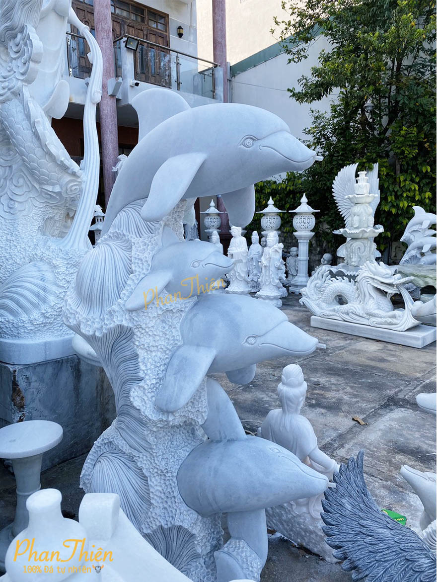 Tượng Cá Heo Đá Cẩm Thạch Trắng (CAHEO-01)