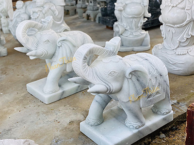 Tượng Voi Đá Cẩm Thạch Trắng Trong Xanh (VOI-18)