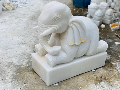 Tượng Voi Đá Cẩm Thạch Trắng (VOI-15)