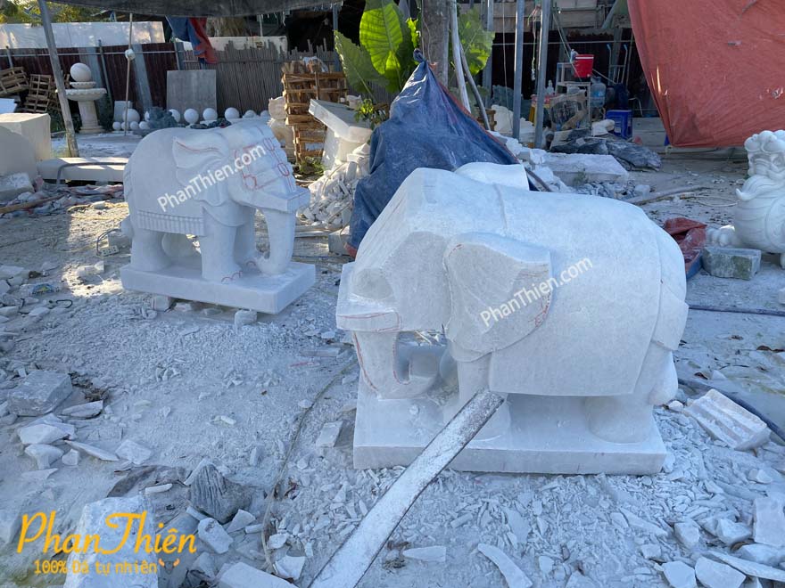 Tượng Voi Đá Cẩm Thạch Trắng (VOI-52)