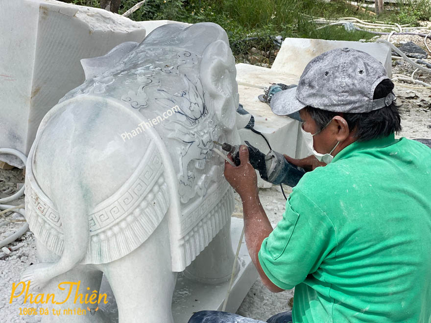 Tượng Voi Đá Cẩm Thạch Trắng (VOI-52)