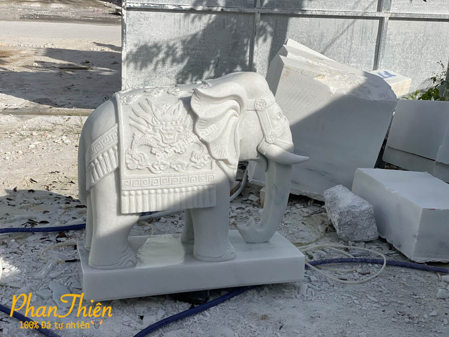 Tượng Voi Đá Cẩm Thạch Trắng (VOI-52)