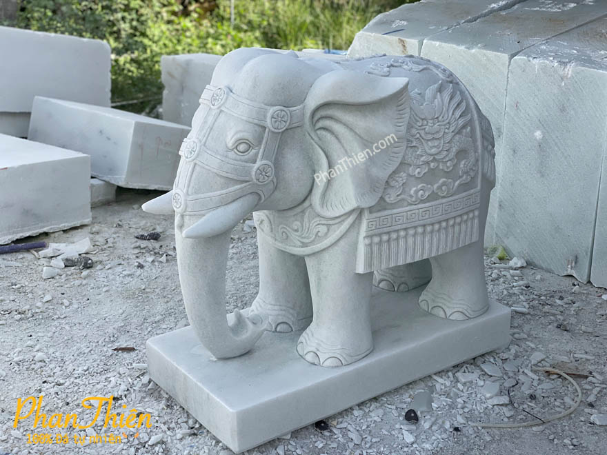 Tượng Voi Đá Cẩm Thạch Trắng (VOI-52)