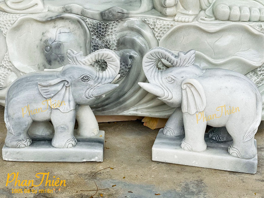 Tượng Voi Đá Cẩm Thạch Trắng Xám (VOI-25)