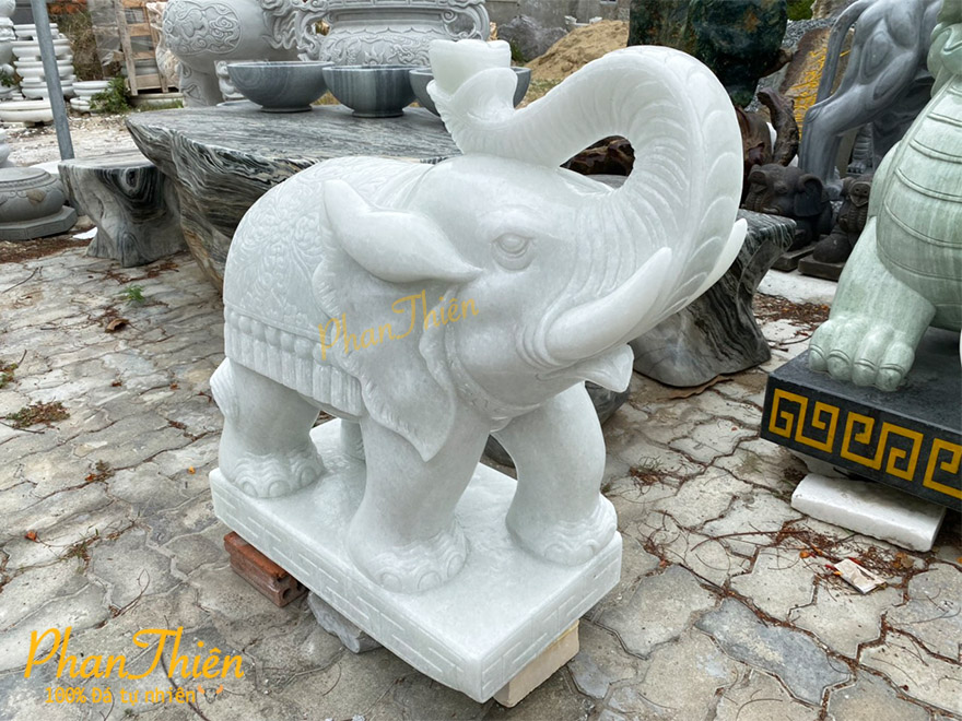 Tượng Voi Đá Cẩm Thạch Trắng Xanh (VOI-32)