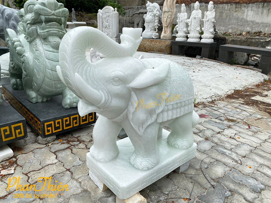 Tượng Voi Đá Cẩm Thạch Trắng Xanh (VOI-32)
