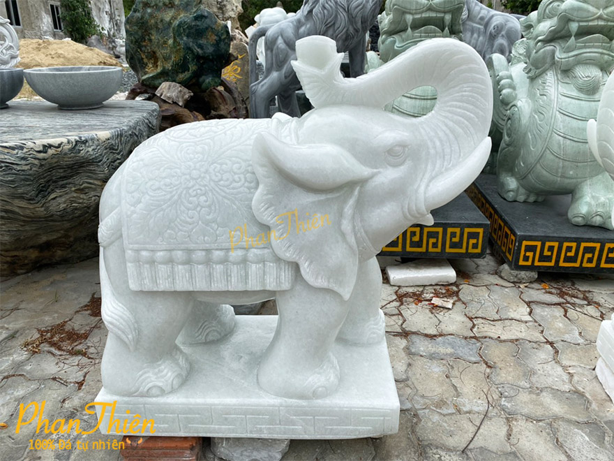 Tượng Voi Đá Cẩm Thạch Trắng Xanh (VOI-32)