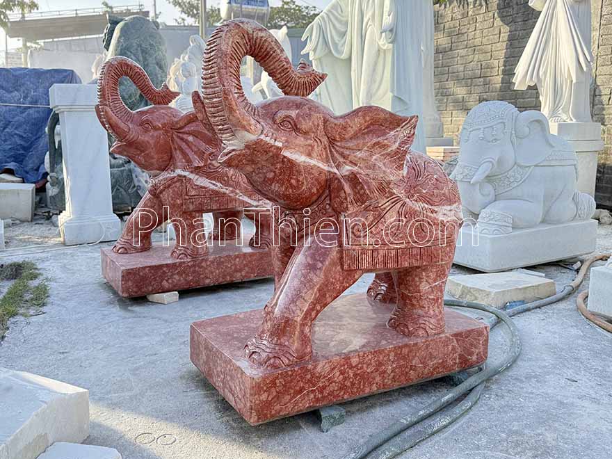 Tượng Voi bằng đá Cẩm thạch đỏ tự nhiên (VOI-83)
