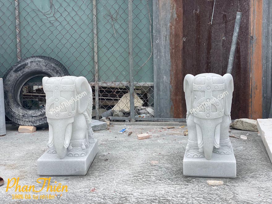 Tượng Voi Đá Trắng Trong Xanh (VOI-58)