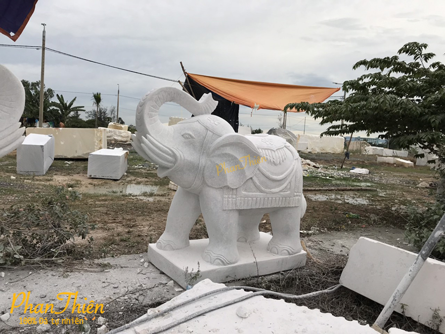 Tượng Voi bằng Đá Cẩm Thạch Tự Nhiên (V02)