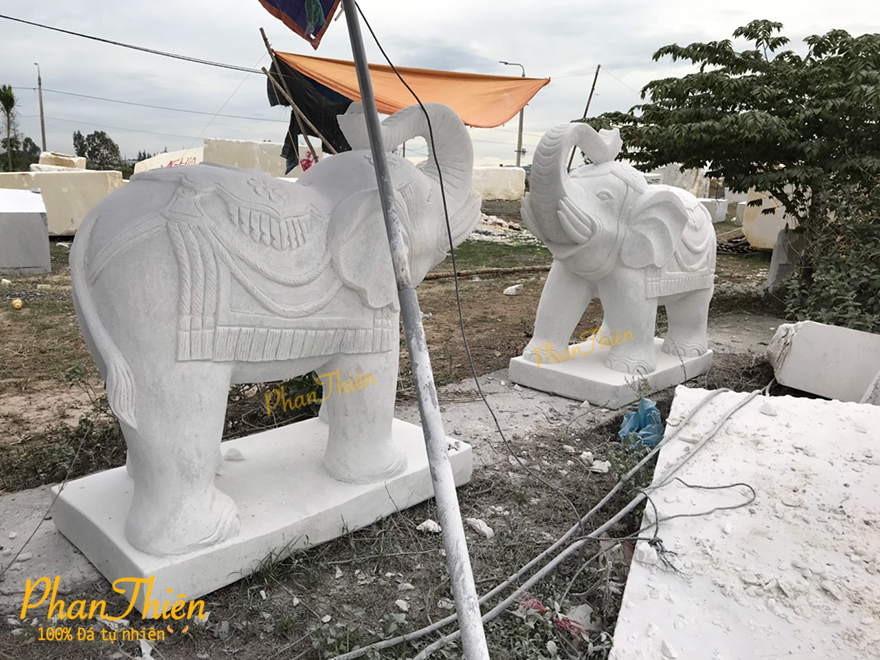 Tượng Voi bằng Đá Cẩm Thạch Tự Nhiên (V02)