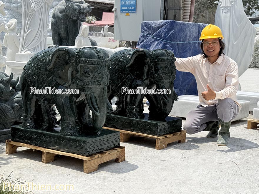Tượng Voi bằng đá xanh Ấn Độ tự nhiên (VOI-80)