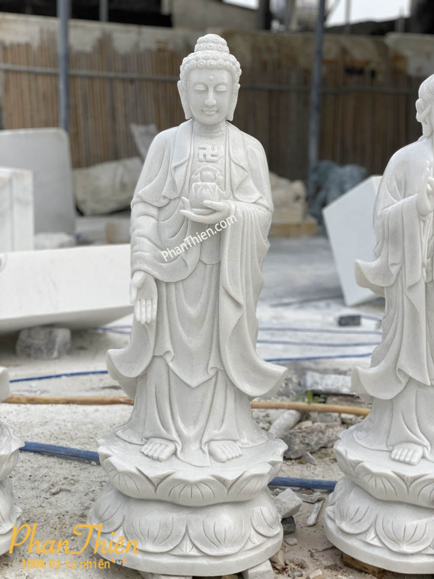  Tượng Phật A Di Đà Đứng Đài Sen Đá Cẩm Thạch Trắng