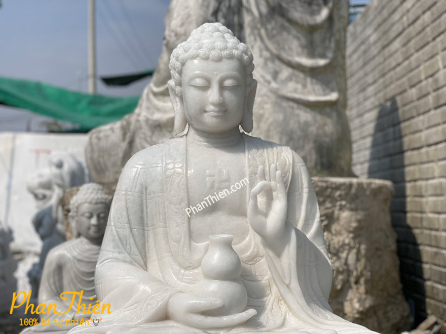 Tượng Phật A Di Đà Ngồi Đài Sen Đá Cẩm Thạch Trắng 
