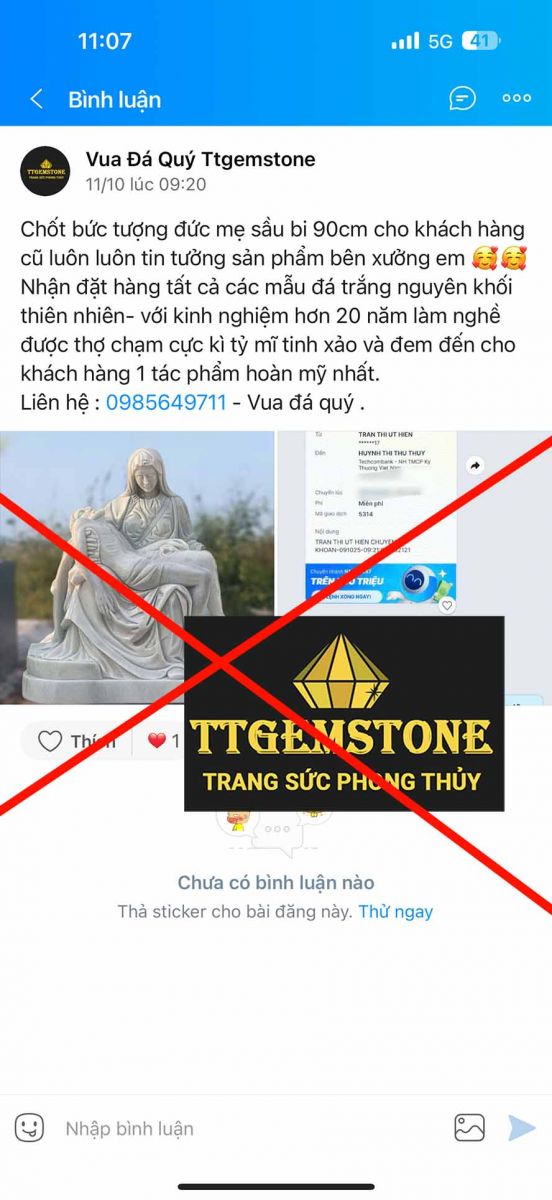 ttgemstone ăn trộm hình ảnh giả mạo sản phẩm tượng đá