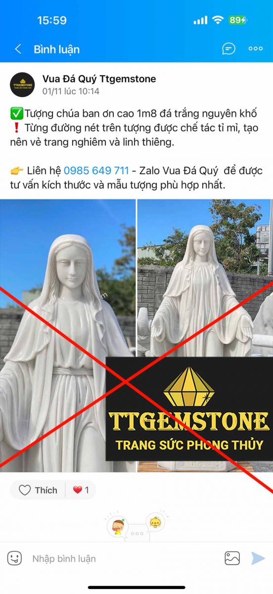 ttgemstone ăn trộm hình ảnh giả mạo sản phẩm tượng đá