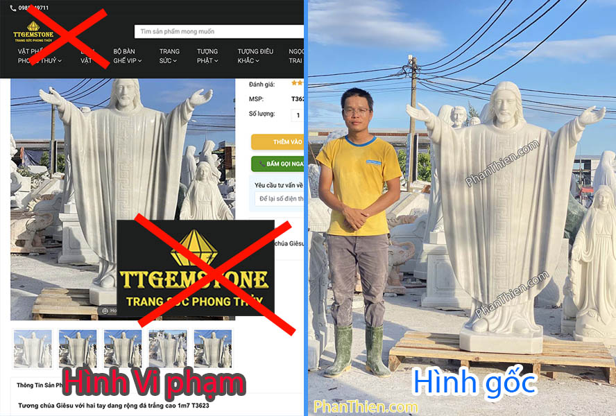 ttgemstone ăn trộm hình ảnh giả mạo sản phẩm tượng đá