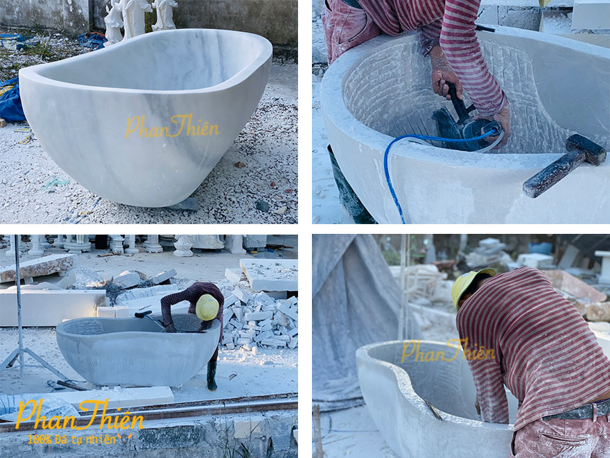 Bồn Tắm bằng Đá Tự Nhiên Trắng Xám (BT-01)