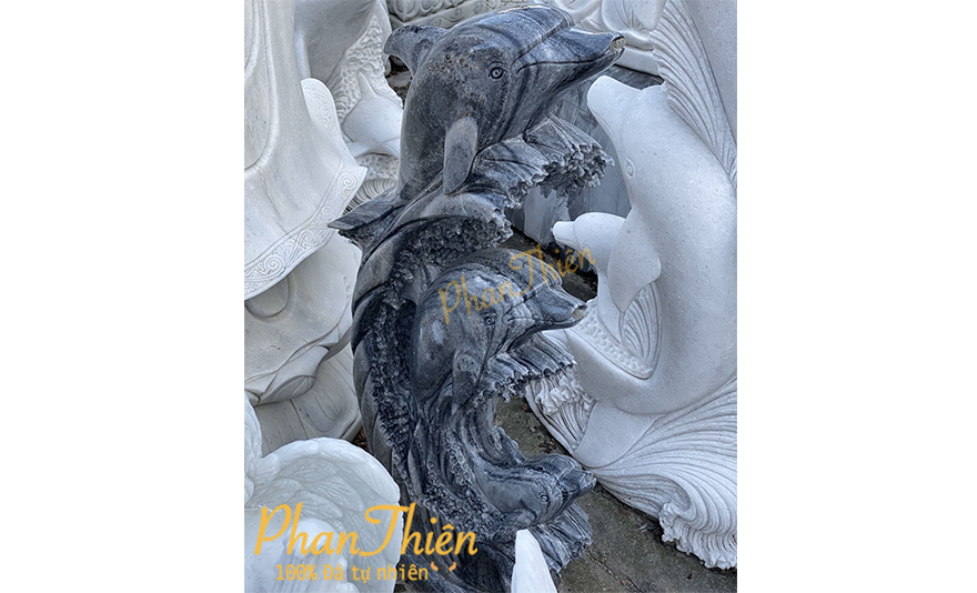 Tượng Cá Heo Đá Cẩm Thạch Đen (CAVOI-04)