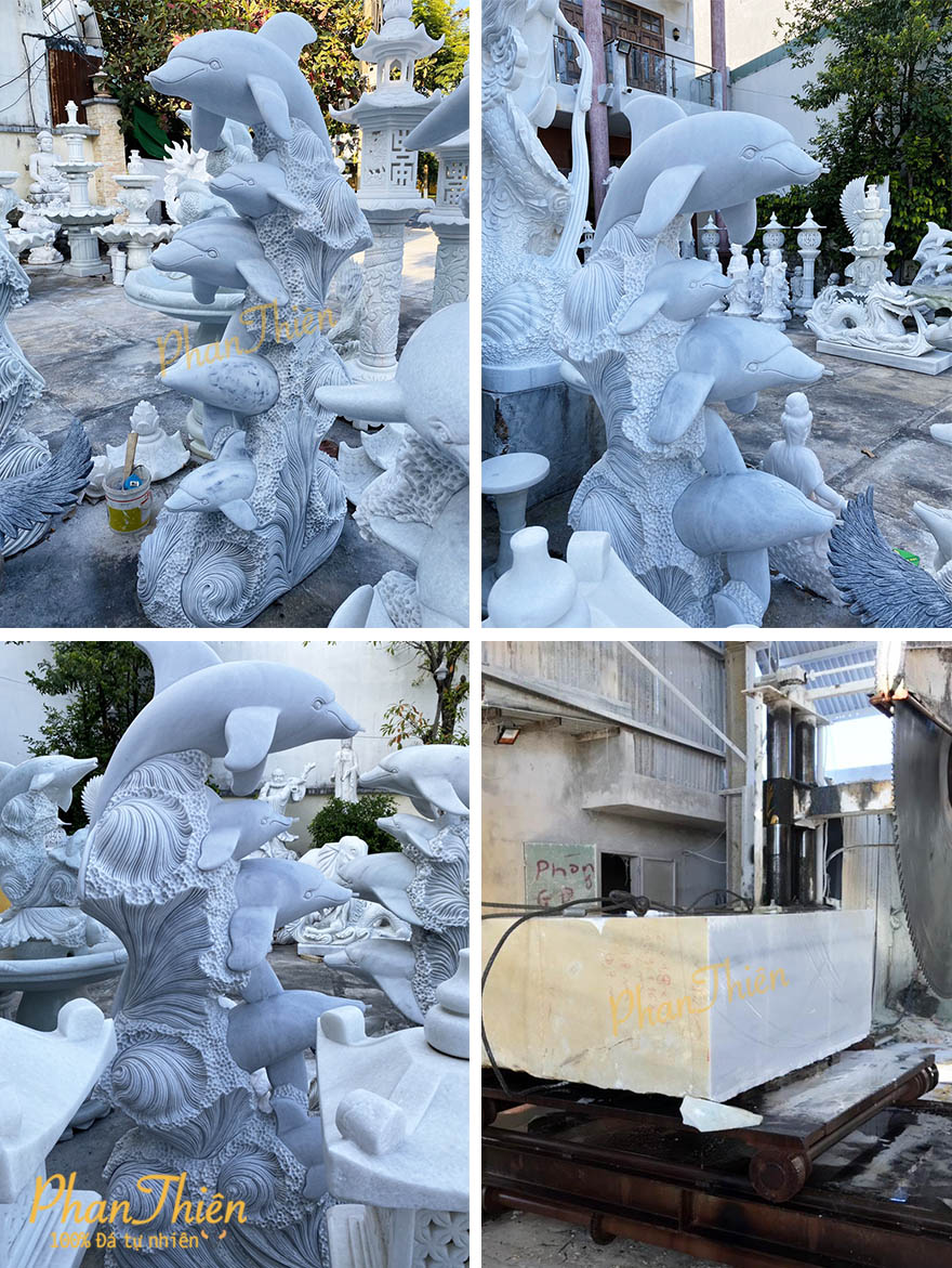 Tượng Cá Heo Đá Cẩm Thạch Trắng (CAVOI-01)