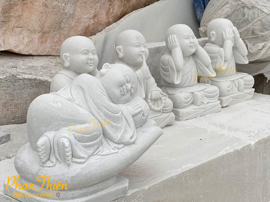 Tượng Chú Tiểu Tứ Không Đá Cẩm Thạch Trắng (CT-05)