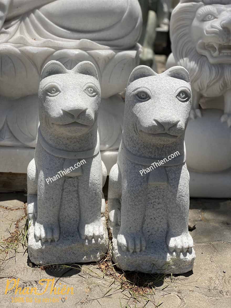 Tượng Chó Đá Cổ Cẩm Thạch Trắng Xám