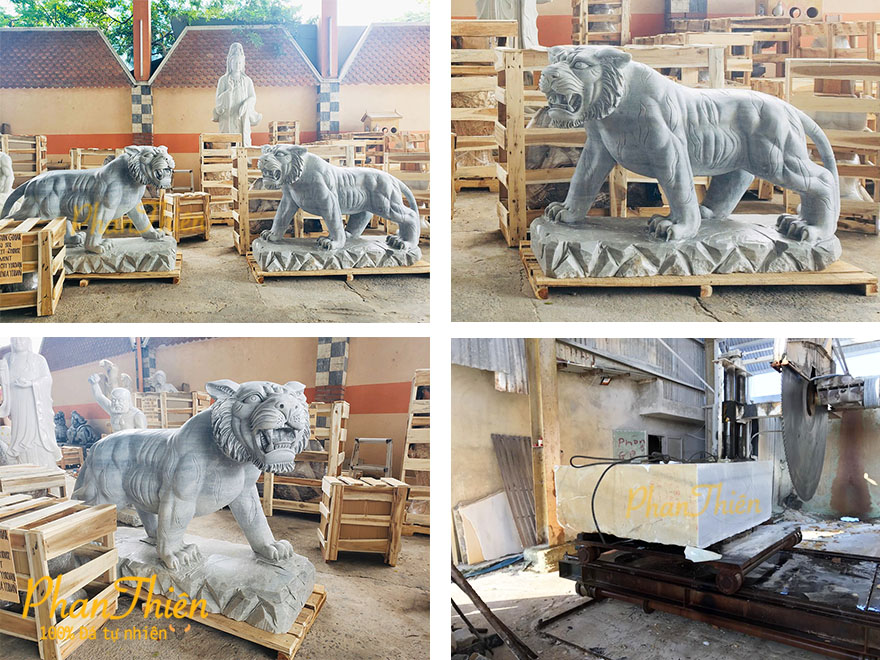 Con Hổ bằng Đá Cẩm Thạch Trắng Xám (HO-01) 