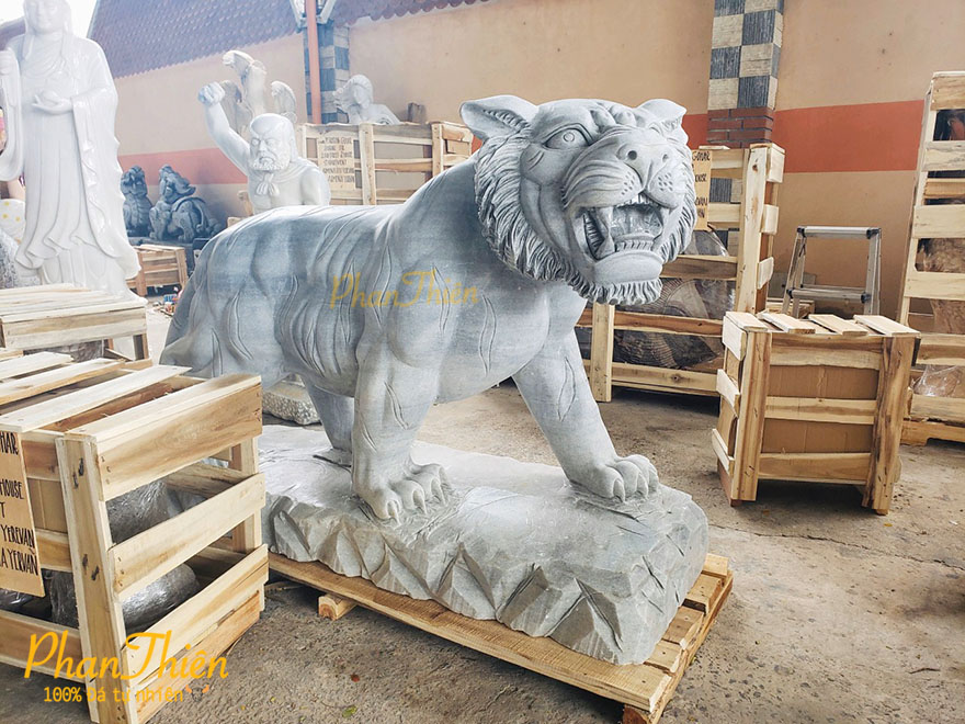 Con Hổ bằng Đá Cẩm Thạch Trắng Xám (HO-01) 