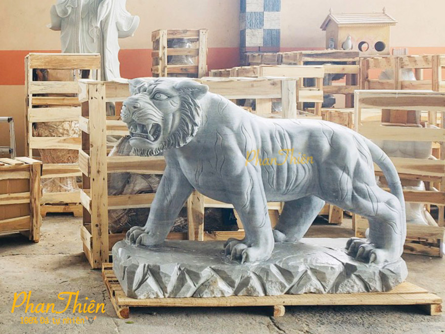 Con Hổ bằng Đá Cẩm Thạch Trắng Xám (HO-01) 