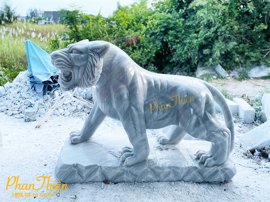 Tượng Con Cọp Đá Cẩm Thạch Trắng