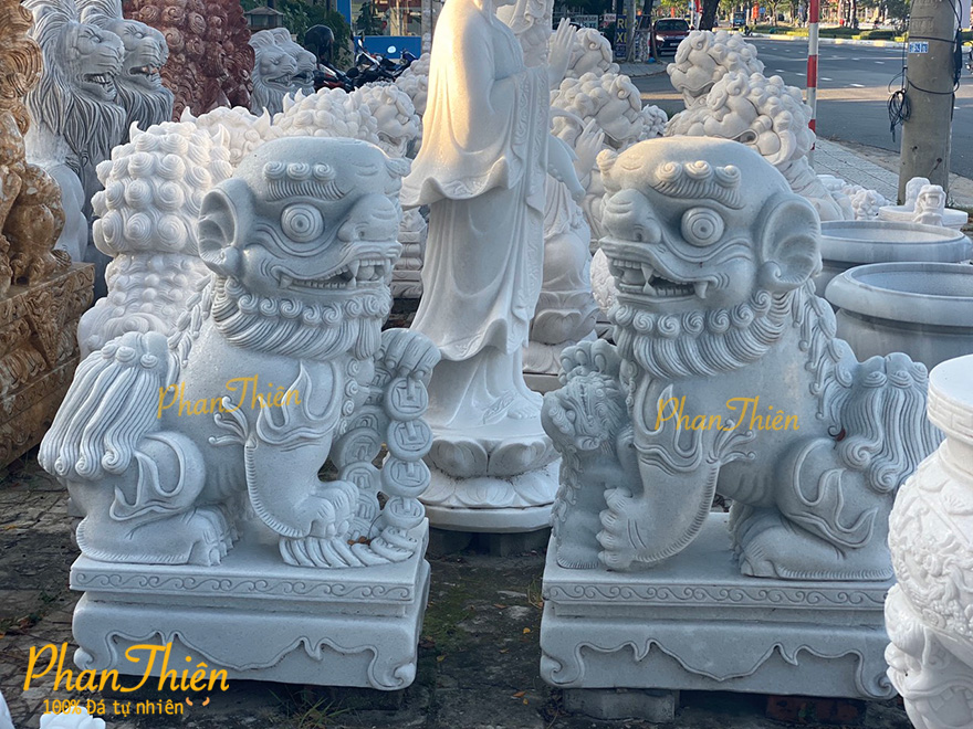 Cặp Nghê Bằng Đá Cẩm Thạch Trắng Tự Nhiên