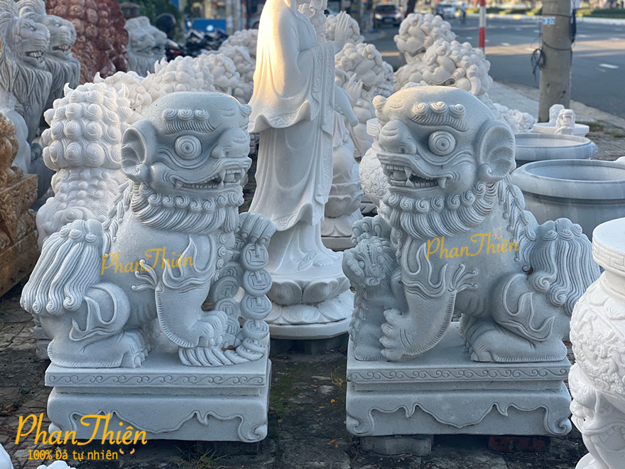 Cặp Nghê Bằng Đá Cẩm Thạch Trắng Tự Nhiên