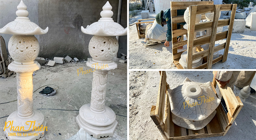 Điêu khắc và đóng kiện đèn đá cho Nhà Chùa tại Vĩnh Long