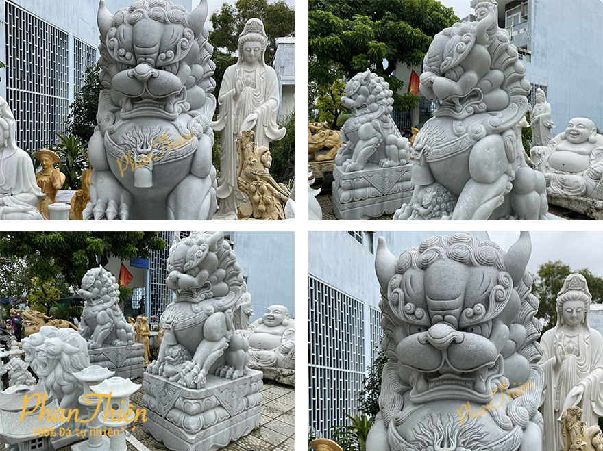 Kỳ Lân bằng Đá Cẩm Thạch Trắng Xám 