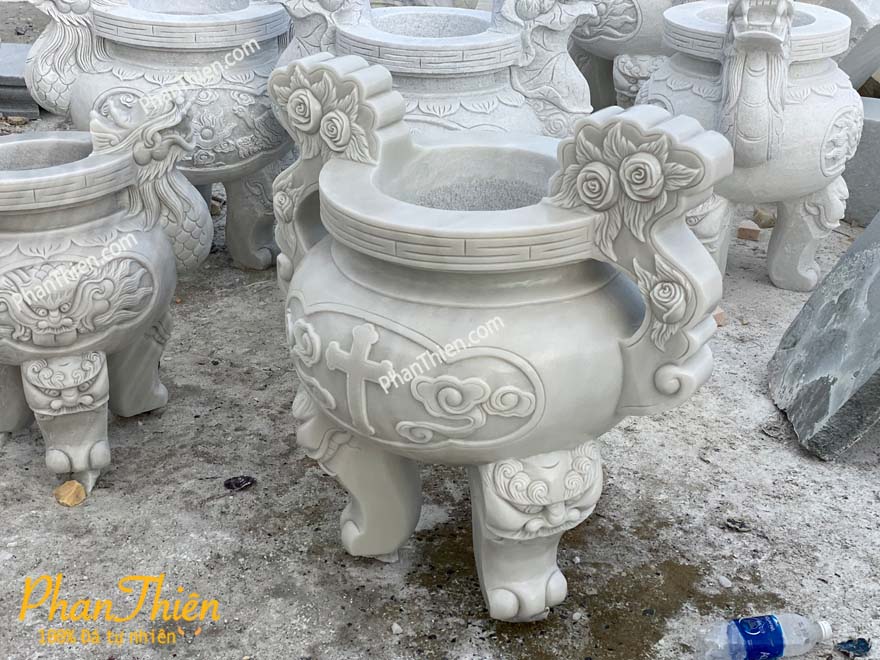 Lư Hương Công Giáo Đá Trắng Mịn
